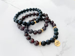 badass bracelet three piece set with garnet and onyx crystal beads. This inspirational bracelet is for empowerment and remembering your affirmations