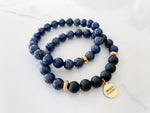 two piece believe bracelet with an extra lapis lazuli crystal bracelet and an I believe in myself charm. This inspirational bracelet is meaningful and motivates you to believe in yourself and never give up on your dreams