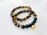 two piece brave bracelet with an extra tiger's eye crystal bracelet and an I am brave charm. This inspirational bracelet is meaningful and motivates you to move forward with courage and strength